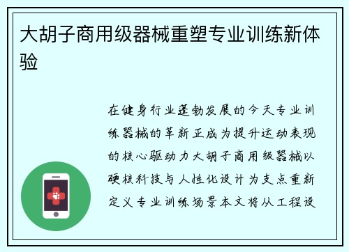 大胡子商用级器械重塑专业训练新体验