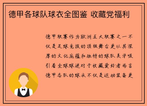 德甲各球队球衣全图鉴 收藏党福利
