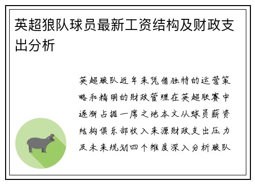 英超狼队球员最新工资结构及财政支出分析